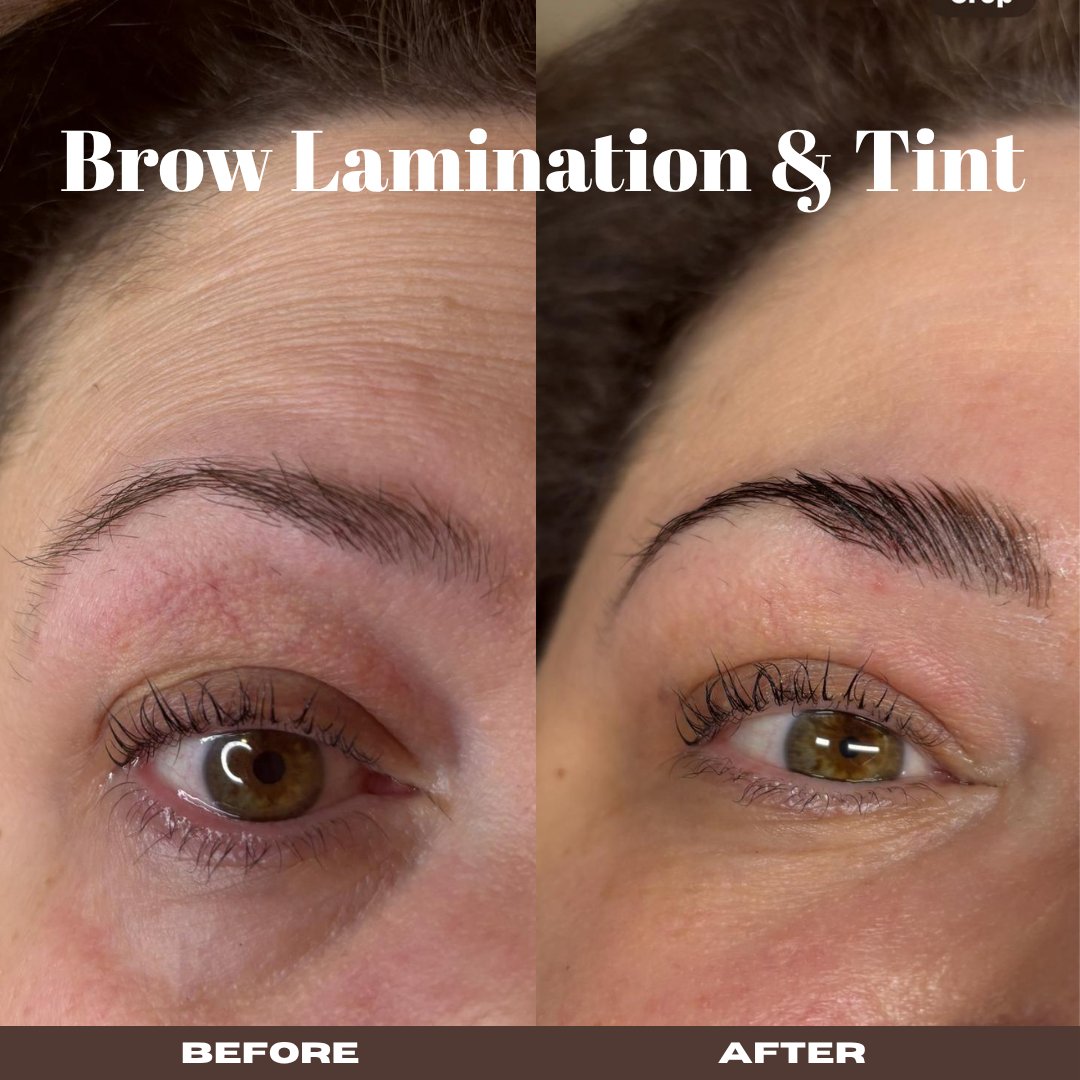 Before and after brow lamination and tint by WICC Beauty